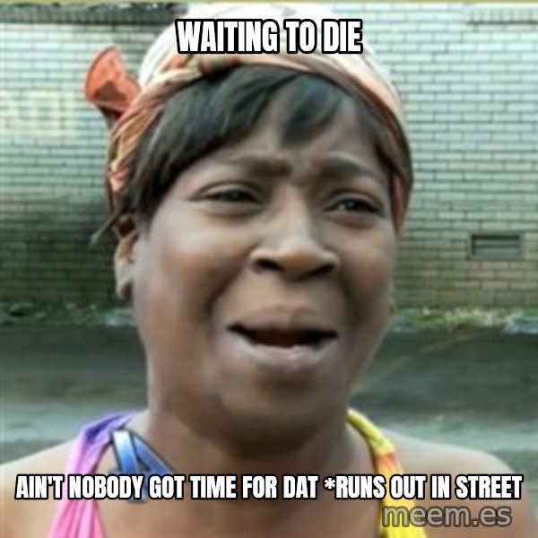Ain't Nobody got time fo that meme: waiting to die / AIN'T NOBODY GOT TIME FOR DAT *runs out in street
