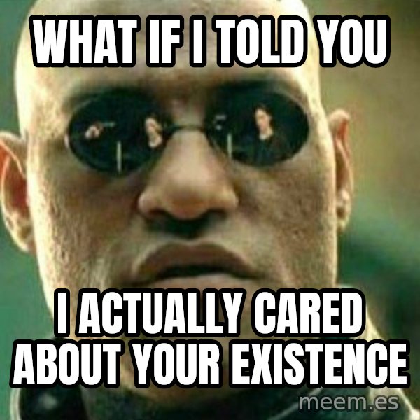 What If I Told You meme: What if I told you / I actually cared about your existence