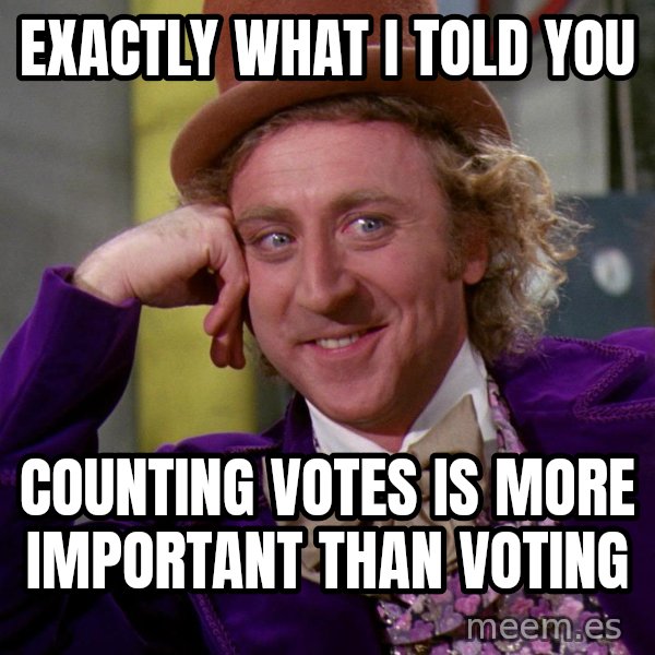 Willy Wonka meme: Exactly what I told you / Counting votes is more important than voting