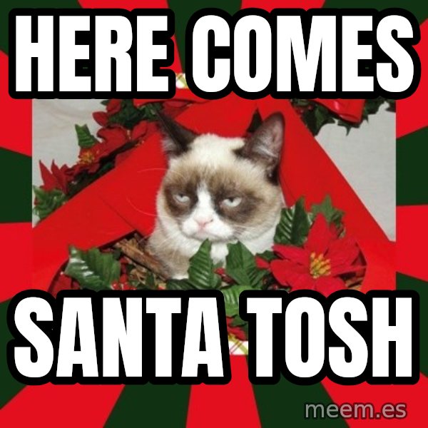 GRUMPY CAT ON CHRISTMAS meme: Here comes / Santa Tosh