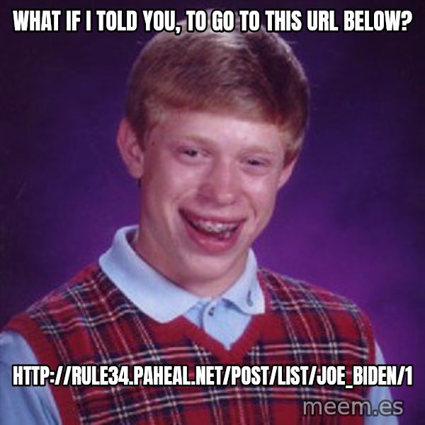 Bad Luck Brian meme: What if I told you, to go to this url below? / http://rule34.paheal.net/post/list/joe_biden/1