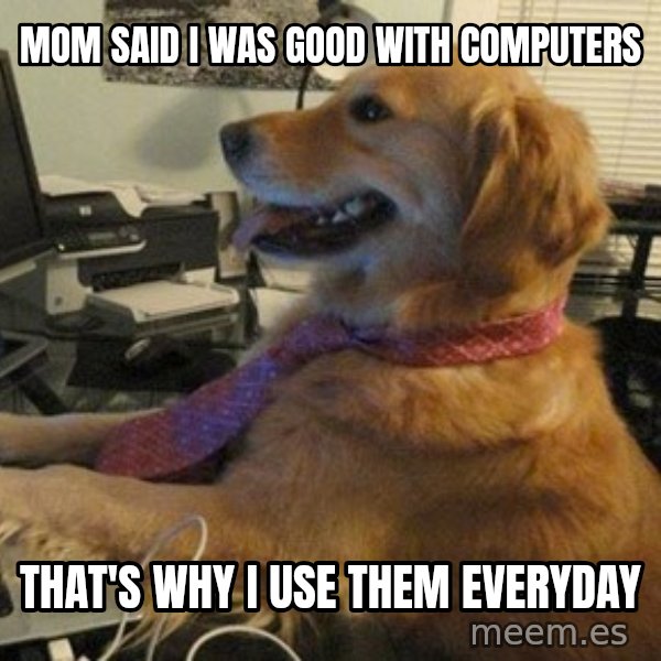 I have no idea what I'm doing - Dog with Tie meme: Mom said i was good with computers / That's why i use them everyday
