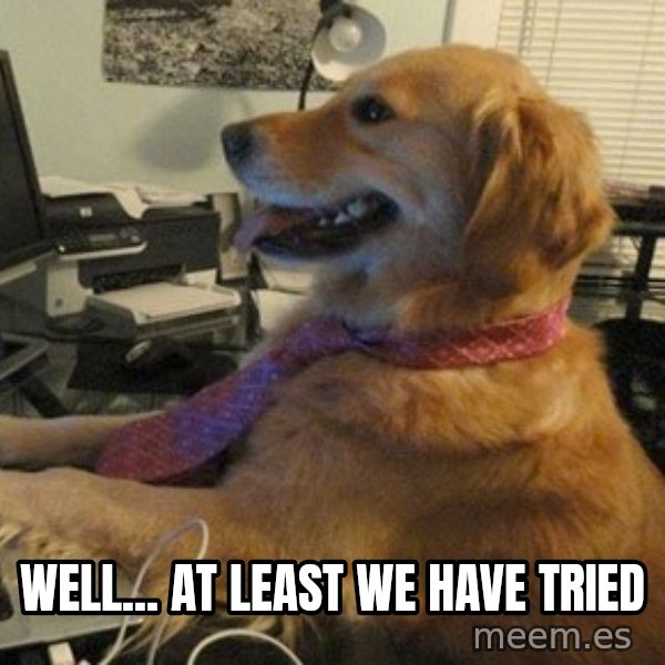 I have no idea what I'm doing - Dog with Tie meme: Well... At least we have tried