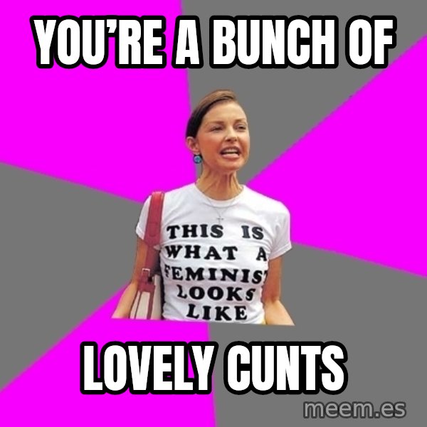 Feminist Cunt meme: You’re a bunch of / lovely cunts
