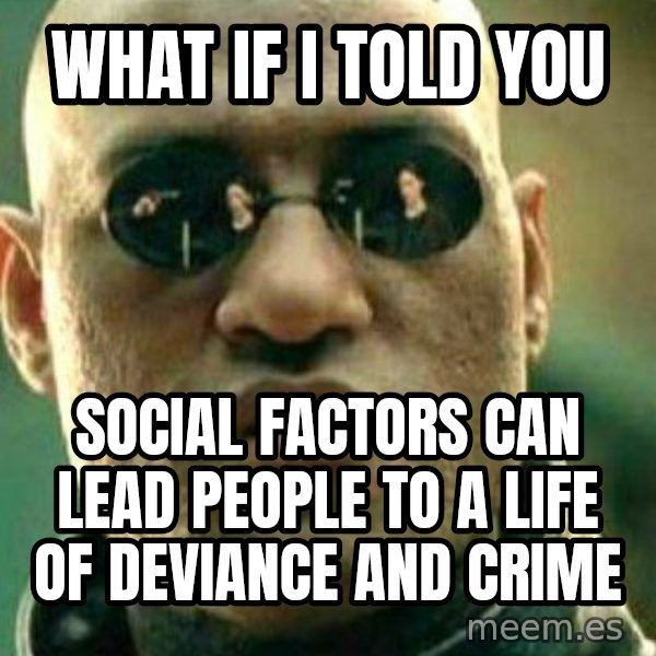 What If I Told You meme: What if I told you / social factors can lead people to a life of deviance and crime