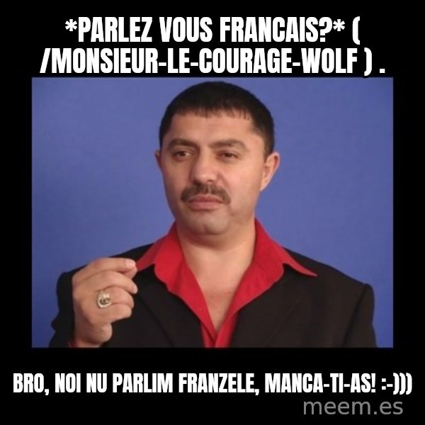 Manelistul Nicolae Guta meme: *parlez vous francais?*  ( /monsieur-le-courage-wolf ) . / bro, noi nu parlim franzele, manca-ti-as! :-)))