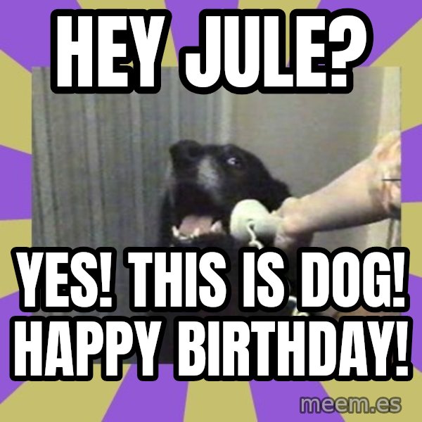 Yes, this is dog! meme: Hey Jule? / Yes! This is dog! Happy Birthday!