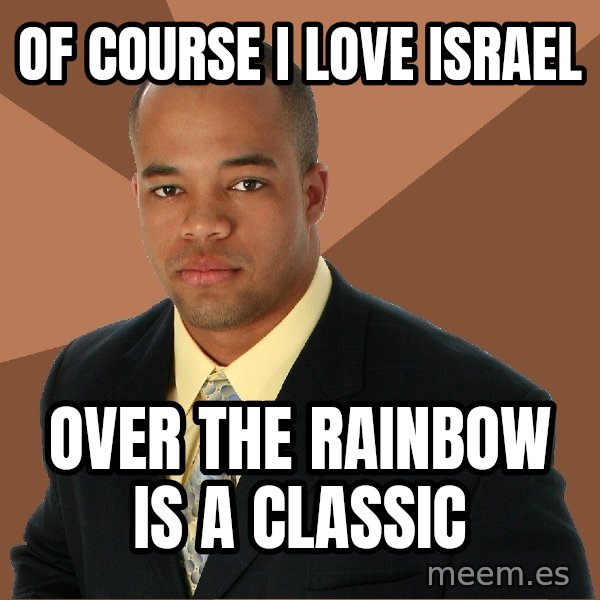 Successful Black Man meme: Of course I love Israel / Over the Rainbow is a classic