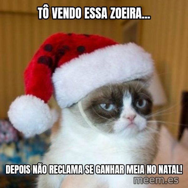 Grumpy Cat Santa Hat meme: tô vendo essa zoeira... / depois não reclama se ganhar meia no natal!