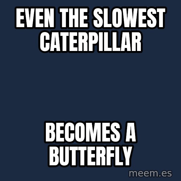 Blank Black meme: Even the slowest  caterpillar / Becomes a Butterfly