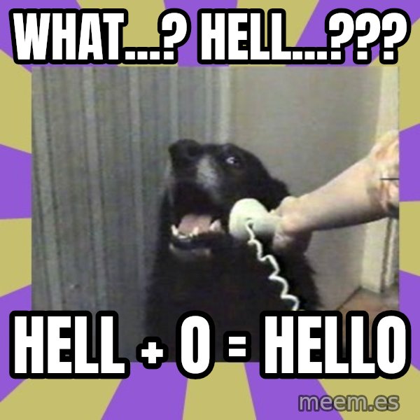 Yes, this is dog! meme: What...? Hell...??? / Hell + o = Hello