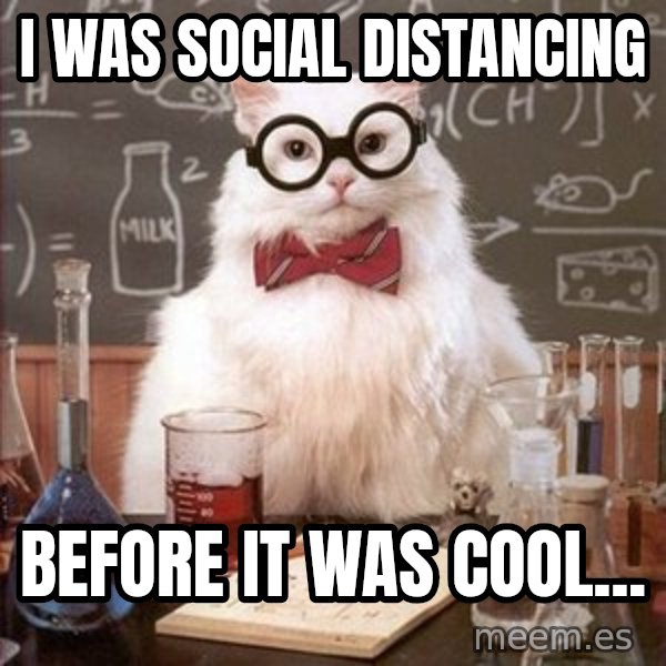 Chemistry Cat meme: I was social distancing / before it was cool...