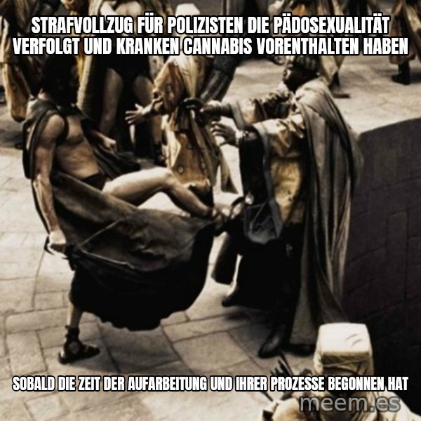 sparta kick meme: Strafvollzug für Polizisten die Pädosexualität verfolgt und Kranken Cannabis vorenthalten haben / sobald die Zeit der Aufarbeitung und ihrer Prozesse begonnen hat
