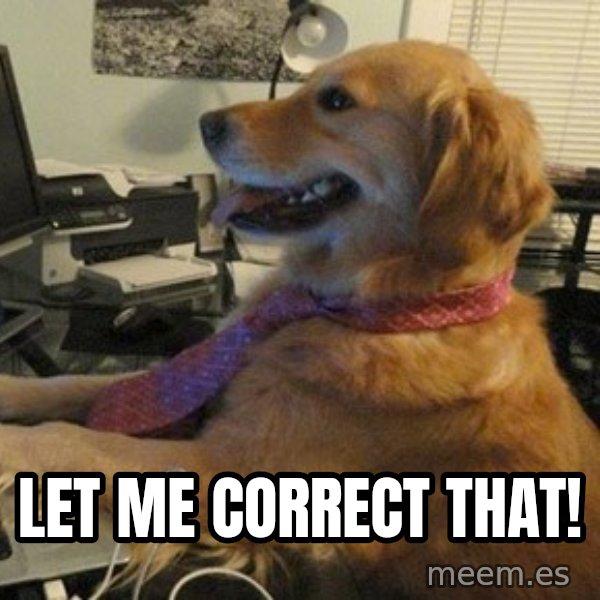 I have no idea what I'm doing - Dog with Tie meme: LET ME CORRECT THAT!