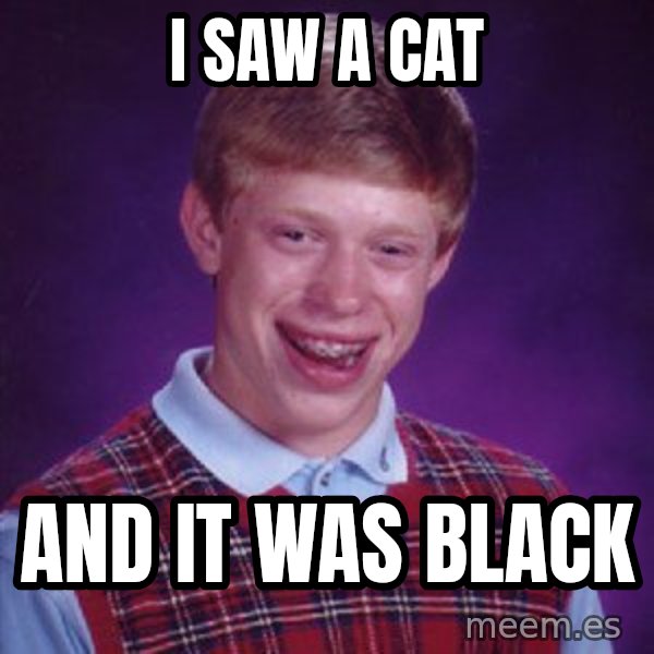 Bad Luck Brian meme: I saw a cat / and it was black