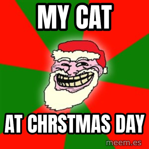 Santa Claus Troll Face meme: my cat / at chrstmas day