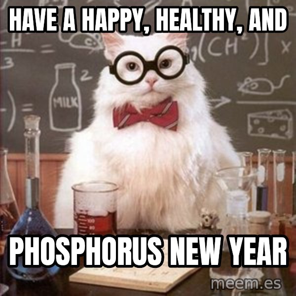 Chemistry Cat meme: Have a Happy, Healthy, and / Phosphorus New Year