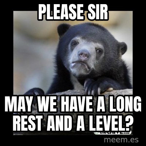 sad bear meme: Please sir / May we have a long rest and a level?