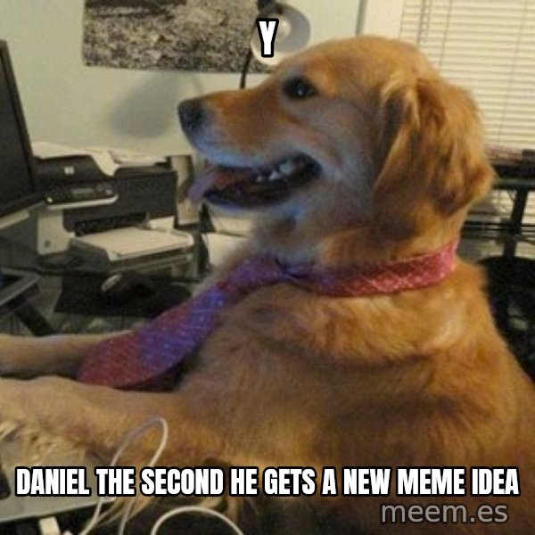 I have no idea what I'm doing - Dog with Tie meme: Y / Daniel the second he gets a new meme idea