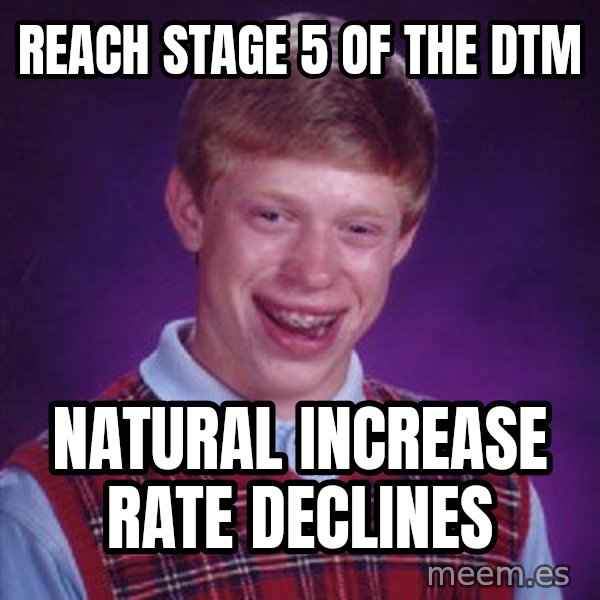 Bad Luck Brian meme: reach stage 5 of the DTM / natural increase rate declines
