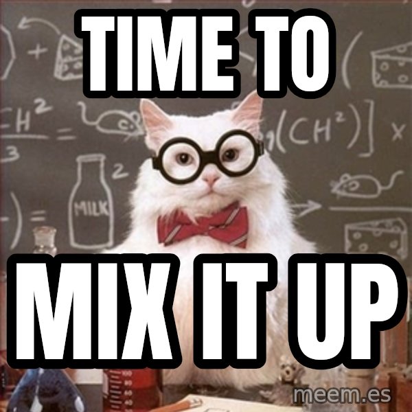 Science Cat meme: Time to / mix it up