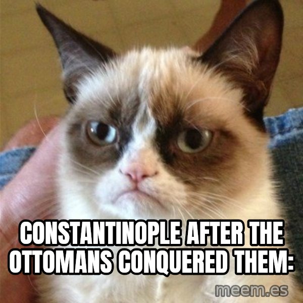 Grumpy Cat  meme: constantinople after the ottomans conquered them: