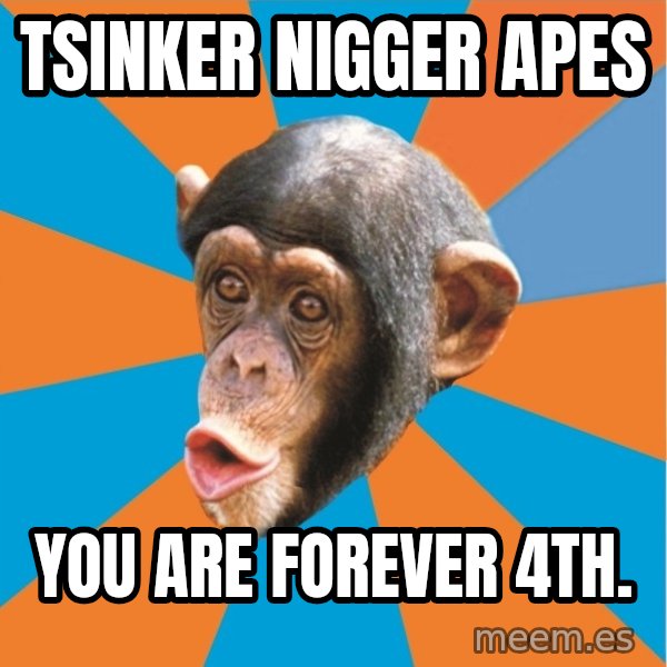 Stupid Monkey meme: tsinker nigger apes / You are forever 4th.