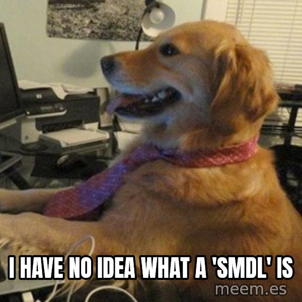 I have no idea what I'm doing - Dog with Tie meme: I have no idea what a 'SMDL' is