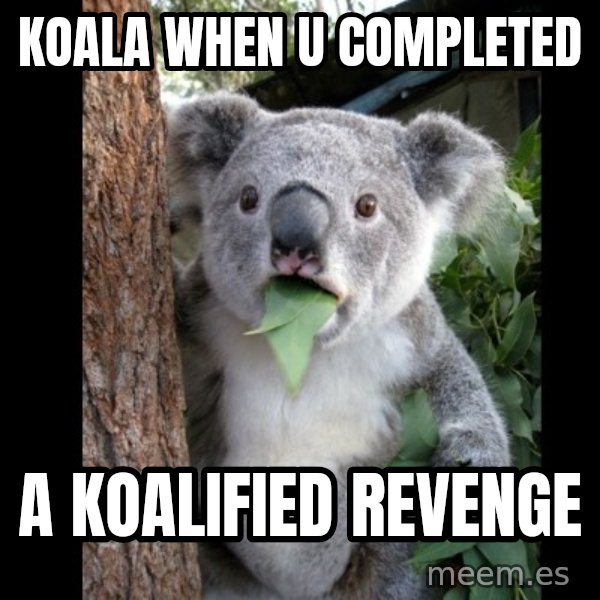 Koala can't believe it meme: Koala when u Completed / A koalified revenge