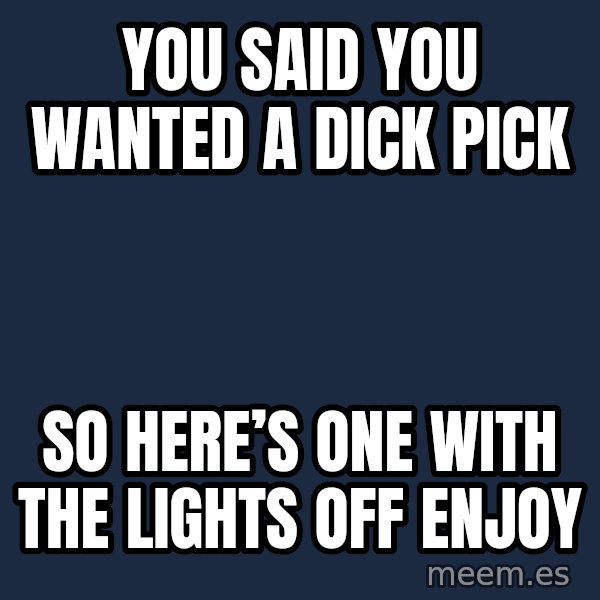 Blank Black meme: You said you wanted a dick pick / So here’s one with the lights off enjoy