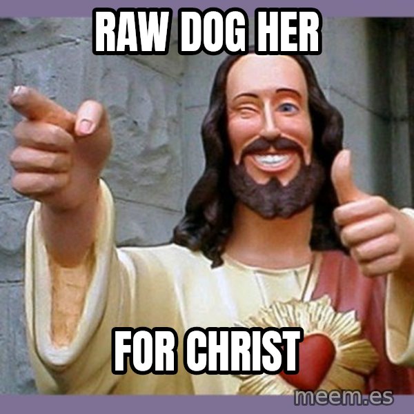 buddy jesus meme: Raw Dog Her / For Christ