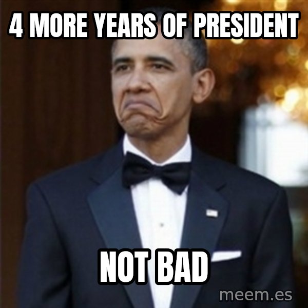 Not Bad Obama meme: 4 more years of president / not bad