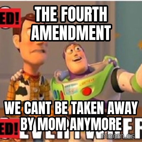 X, X Everywhere  meme: The fourth amendment / We cant be taken away by mom anymore