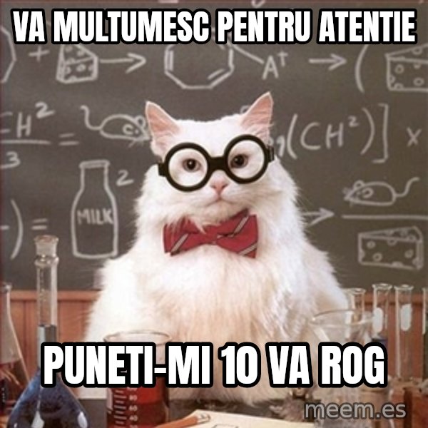 Science Cat meme: va multumesc pentru atentie / puneti-mi 10 va rog