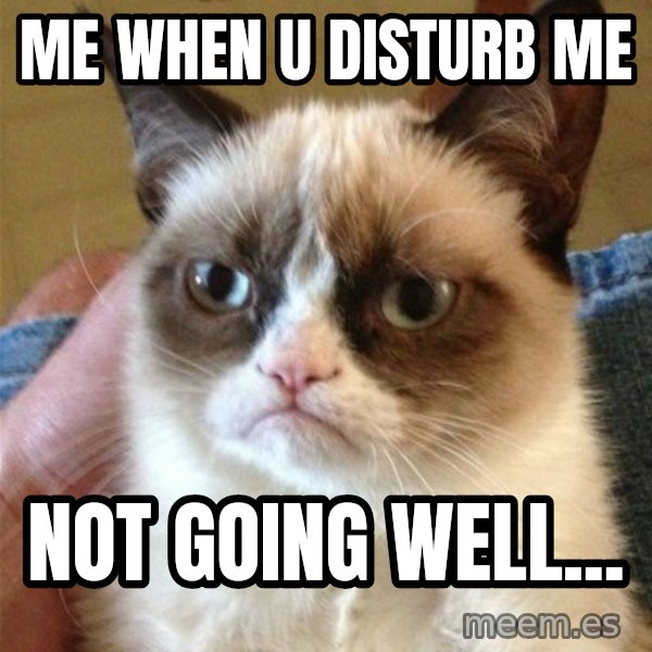 Grumpy Cat  meme: Me when u disturb me / not going well...