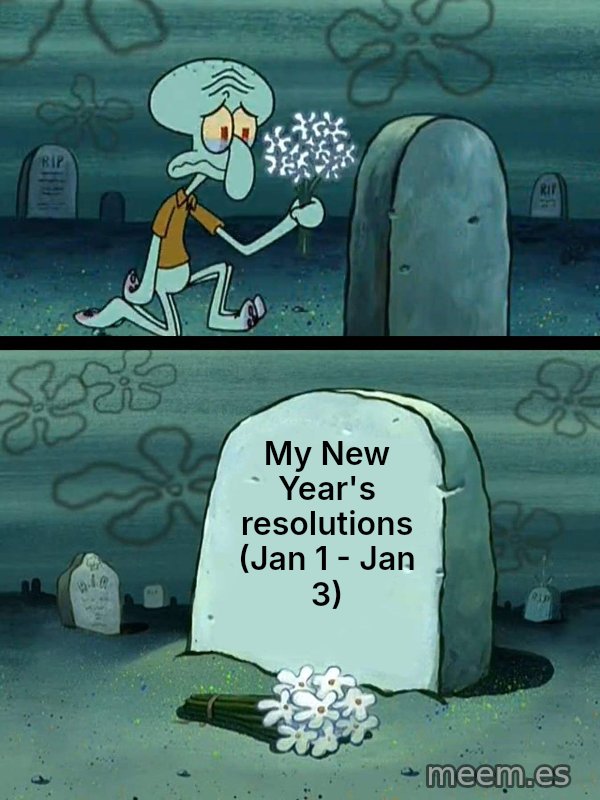 Here Lies Squidward's Hopes and Dreams meme: My New Year's resolutions (Jan 1 - Jan 3)