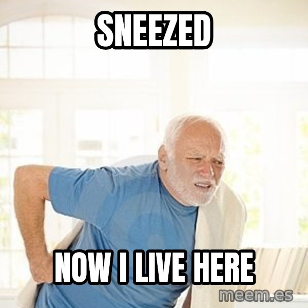 Harold's Back meme: Sneezed / now I live here