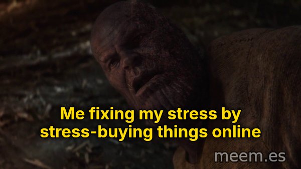 I Used the Stones to Destroy the Stones meme: Me fixing my stress by stress-buying things online