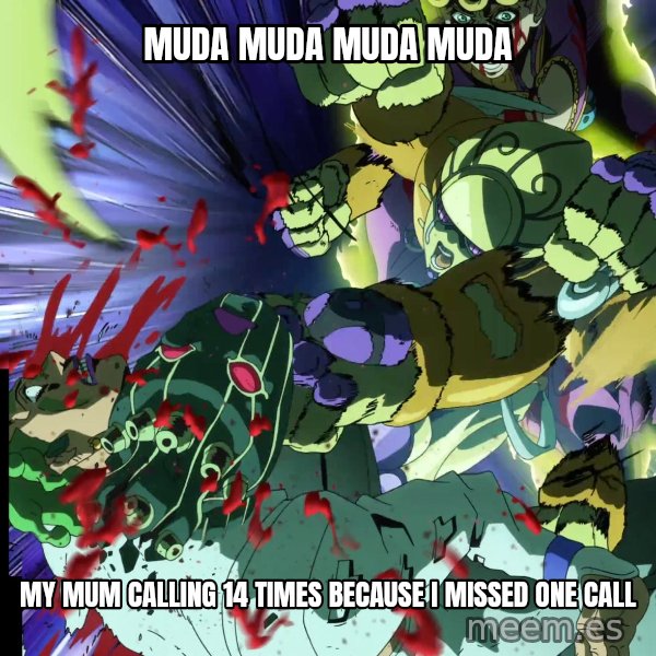 MUDA MUDA MUDA meme: MUDA MUDA MUDA MUDA / My mum calling 14 times because I missed one call