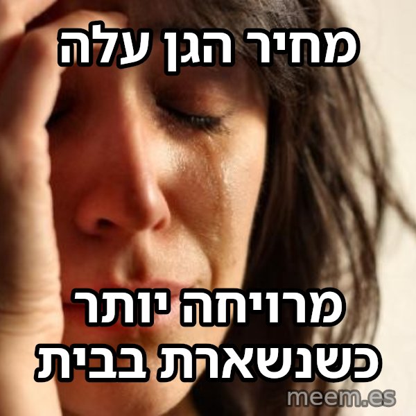 בעיות של העולם הראשון meme: מחיר הגן עלה / מרויחה יותר כשנשארת בבית