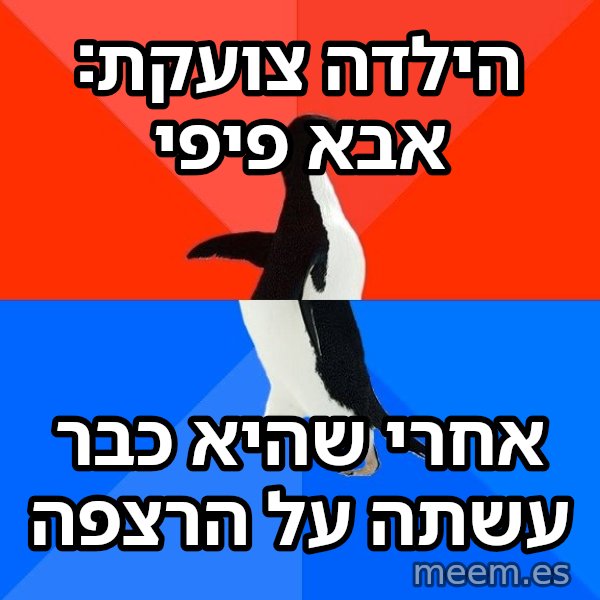 הפינגווין המביך meme: הילדה צועקת: אבא פיפי / אחרי שהיא כבר עשתה על הרצפה